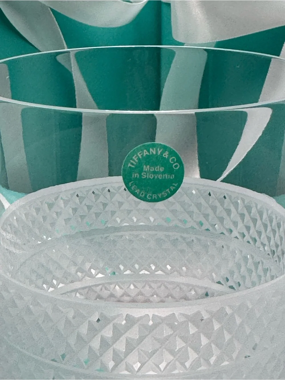 NEW - Tiffany & Co. Diamond Point Lead Crystal Glass Double Old Fashioned 4”